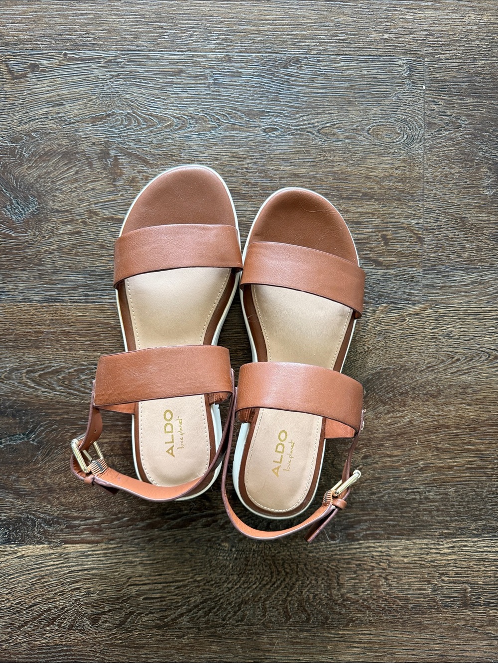 NWOT ALDO Brown Leather Double-Strap Women's Sandals with Ankle Buckle